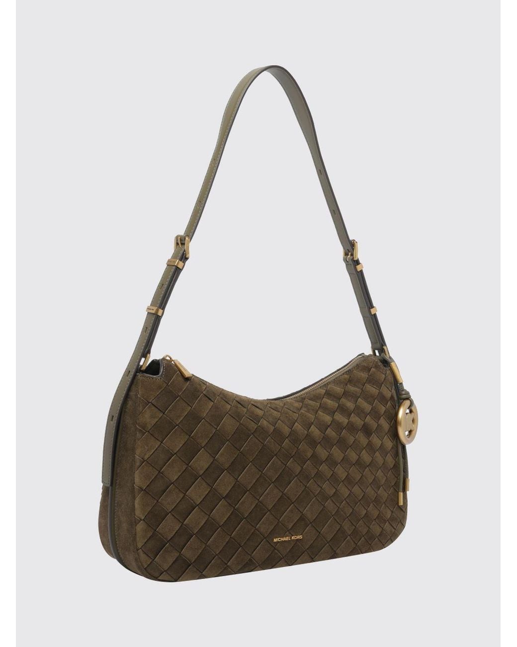 Michael Kors Brown Nolita Woven Suede Shoulder Bag With Charm