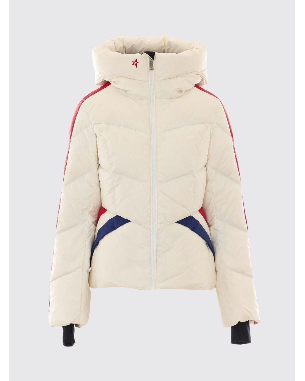 Perfect Moment Blue Hooded Abstract Print Cropped Puffer Jacket With Zip Closure