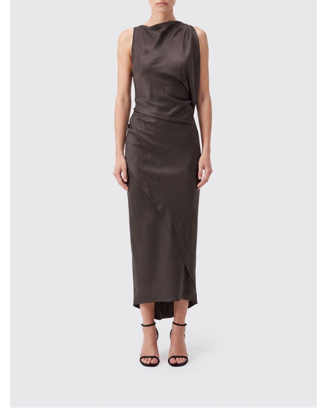 Victoria Beckham Gray Kyra Asymmetrical Midi Dress With Bare Shoulders