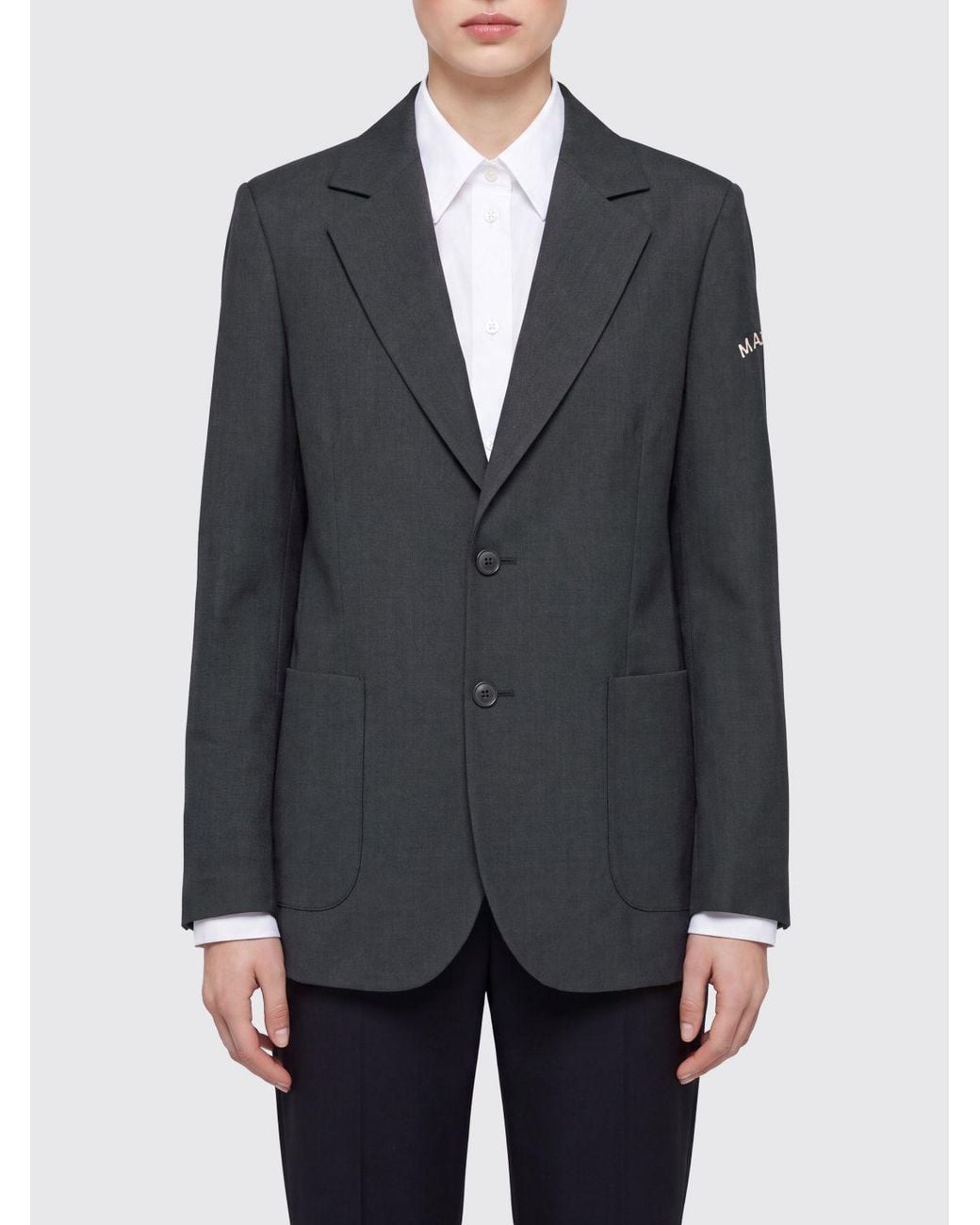 MM6 by Maison Margiela Blue Single-Breasted Cotton And Wool Blazer With Patch Pockets