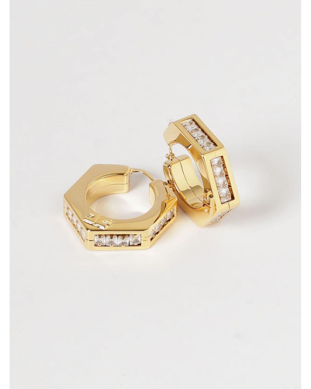 Elisabetta Franchi Natural Brass Earrings With Set Rhinestones