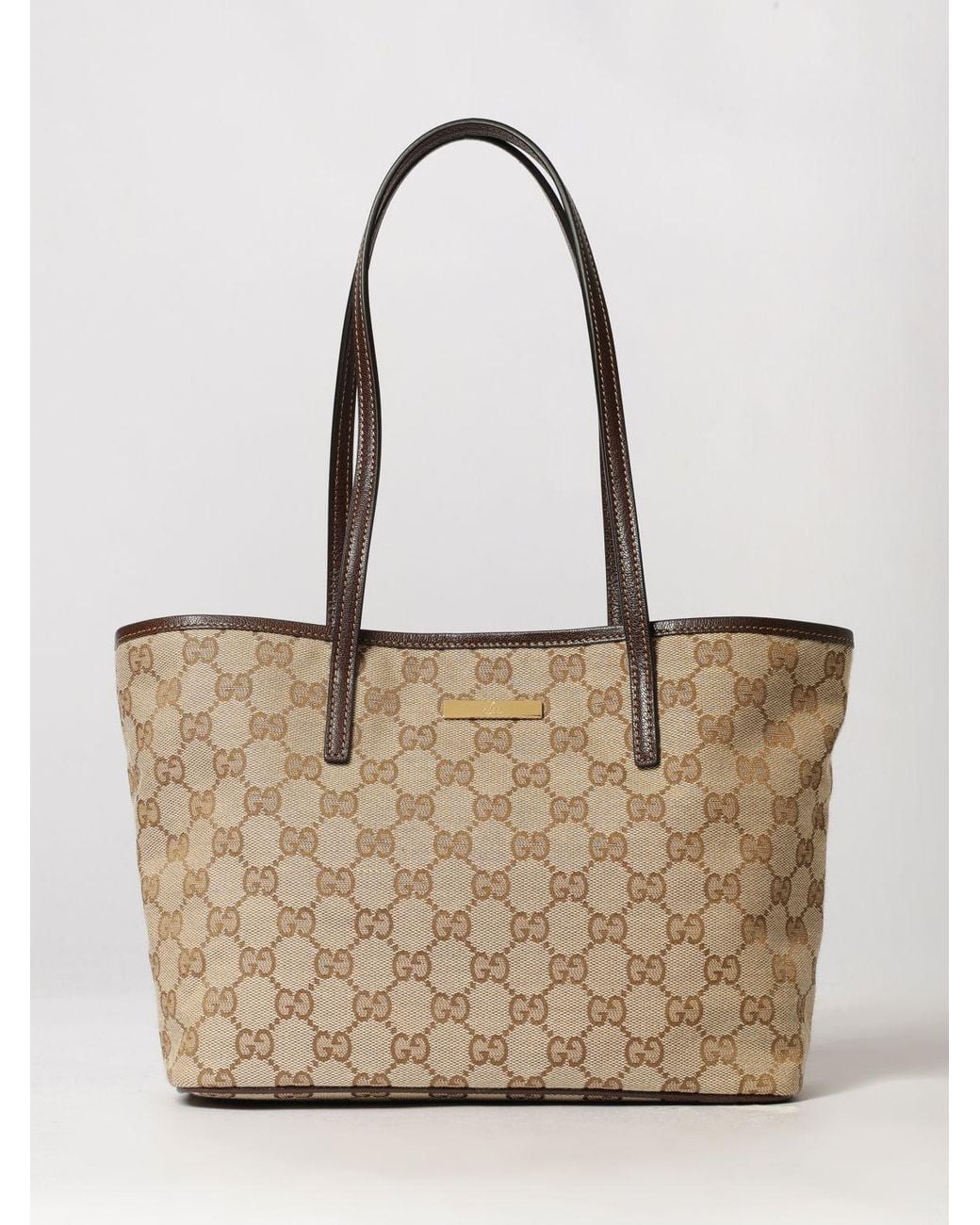 Gucci Natural Tribeca Gg Monogram Jacquard Fabric Shoulder Bag With Double Handles