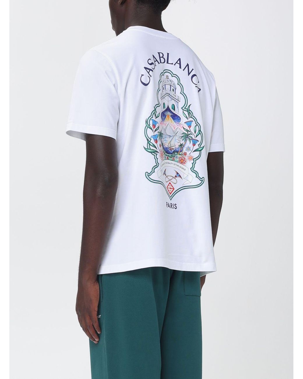 Casablanca White Organic Cotton Crew Neck T-Shirt With Logo Print for men