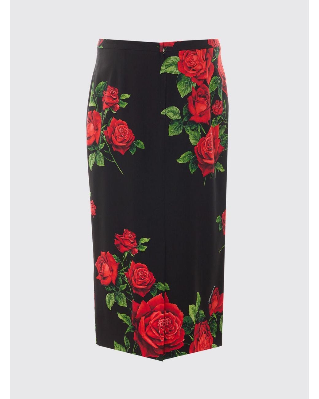 Dolce & Gabbana Red Dolce &Amp Gabbana Floral-Print Stretch-Silk Pencil Midi Skirt