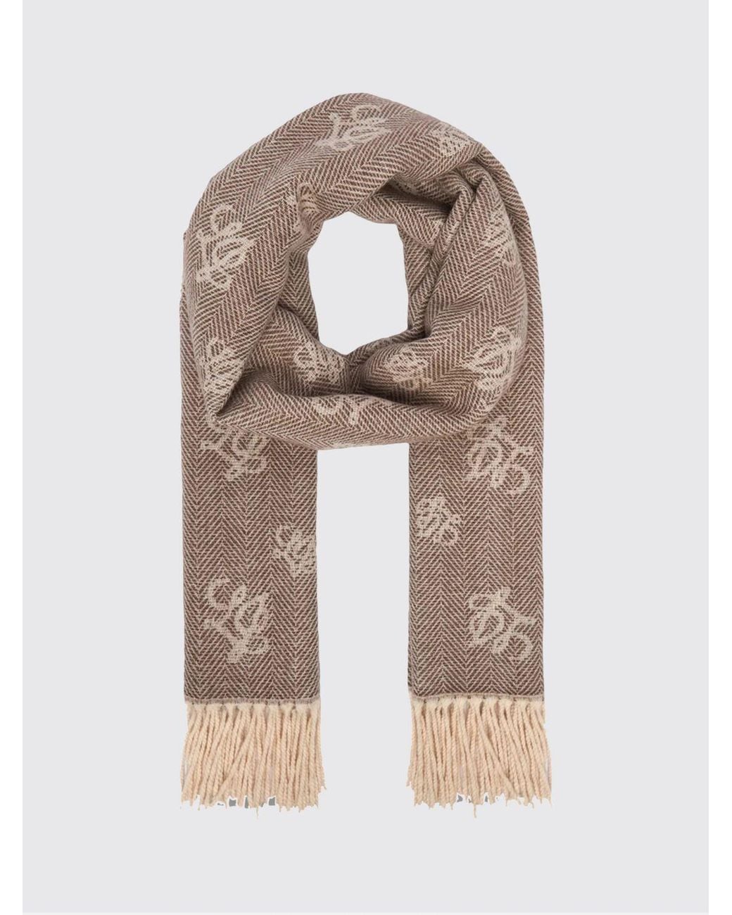 Liu Jo Natural Viscose Blend Scarf With Jacquard Logo And Fringed Edges