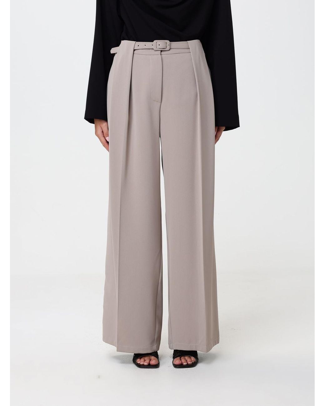 SIMONA CORSELLINI Natural Crêpe Palazzo Trousers With Pleats And Belt