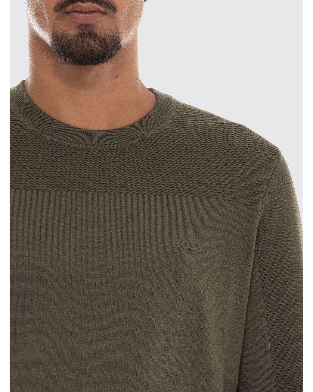 Boss Green Wool Blend Crew Neck Jumper With Tone-On-Tone Logo And Ribbed Trims for men
