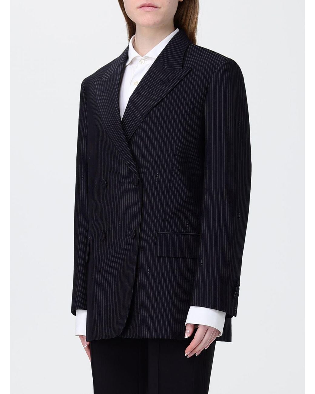 Blazer Cruzado De Mezcla De Lana Con Raya Diplomática Fendi de color Blue