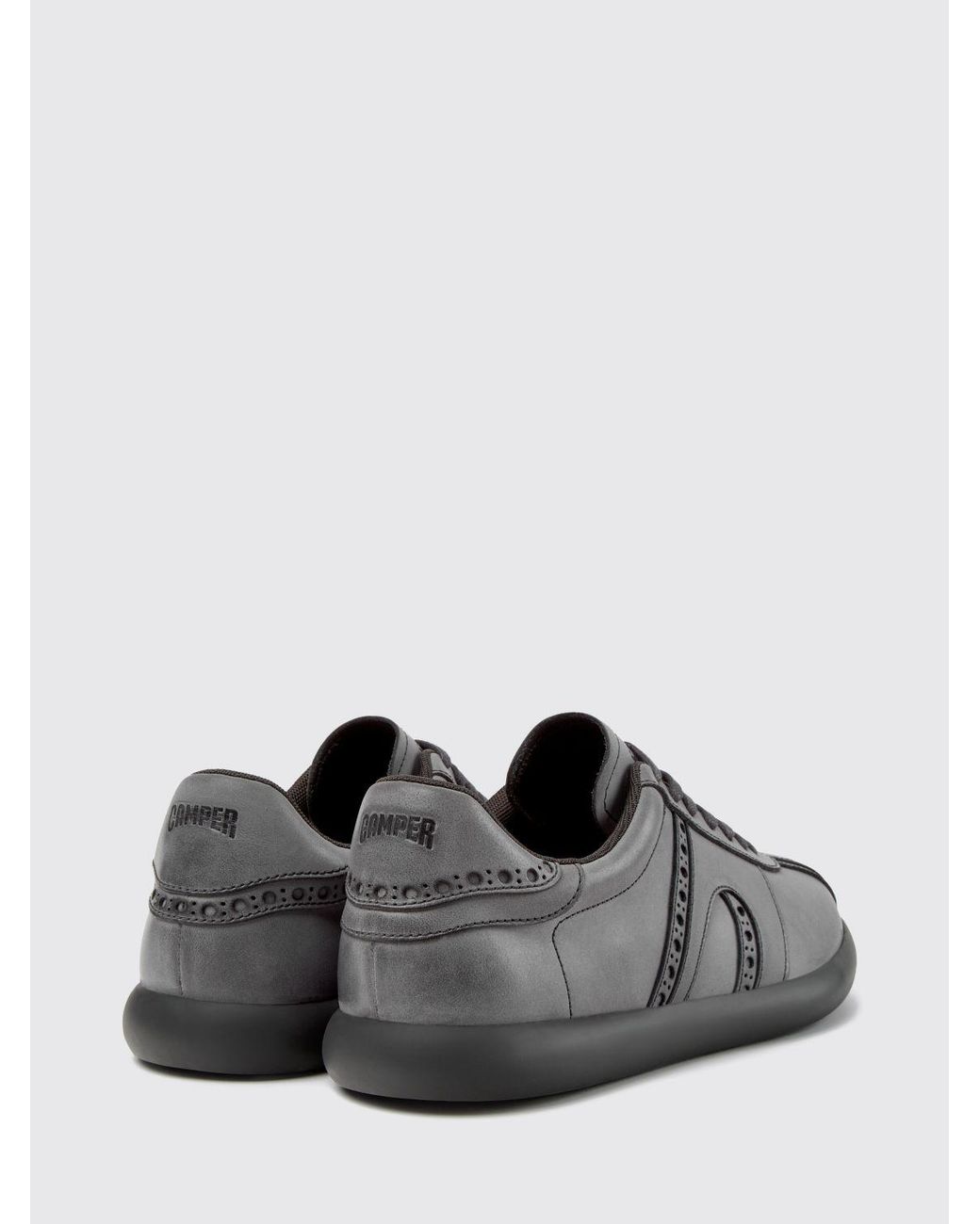 Camper Gray Twins Calfskin Leather Trainers With Brogue Detailing And Tonal Logo for men
