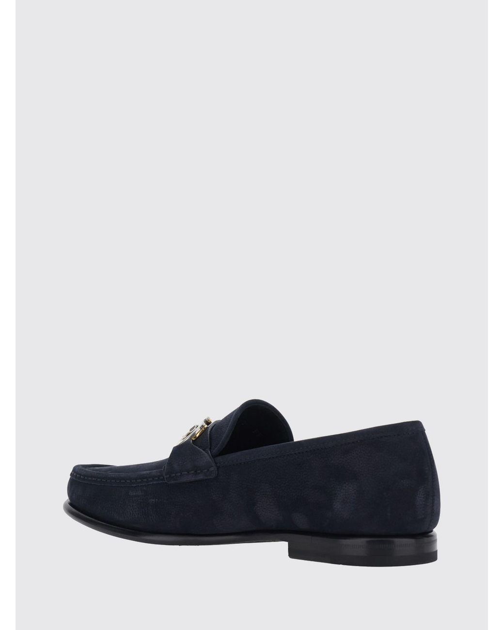 Ferragamo Blue Nubuck Leather Penny Loafers With Gancini Detail for men