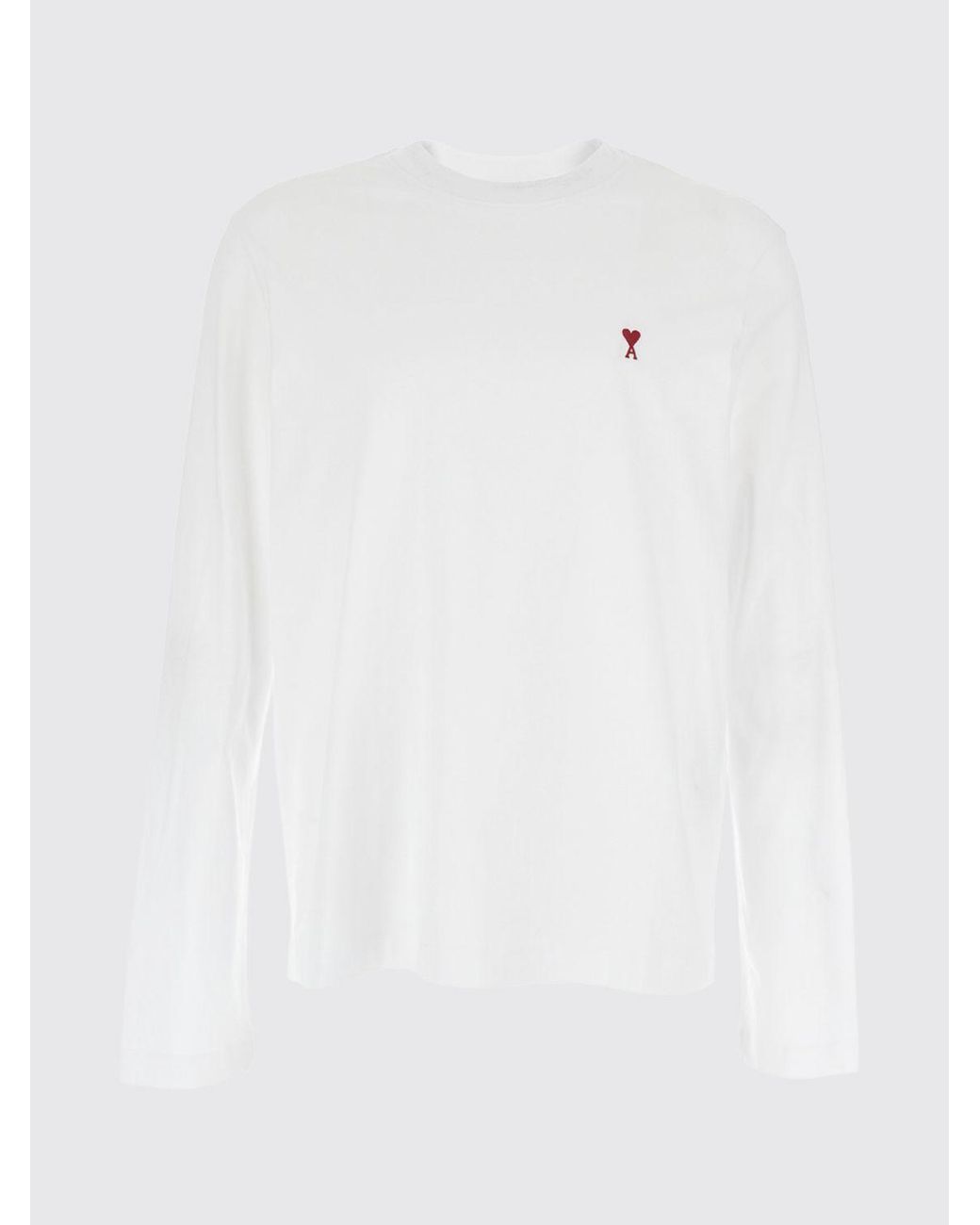 AMI White Long-Sleeved Cotton Jersey T-Shirt With Embroidered Logo for men