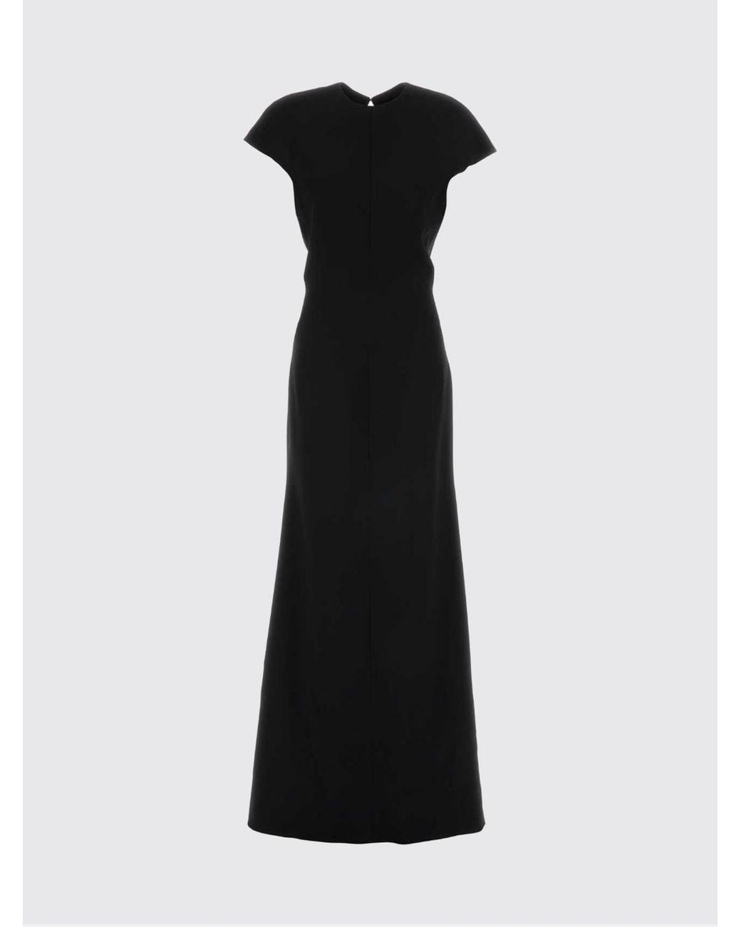 Jil Sander Black Long Virgin Wool Dress With Short Sleeves And Back Slit
