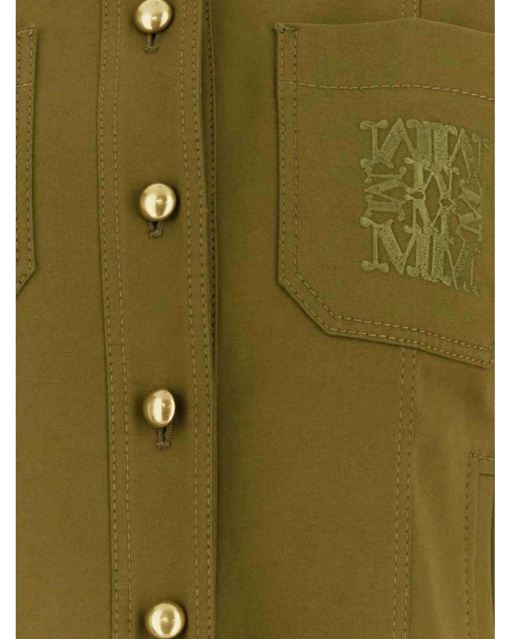Max Mara Green Short-Sleeved Stretch Cotton Top With Pocket And Embroidered Logo