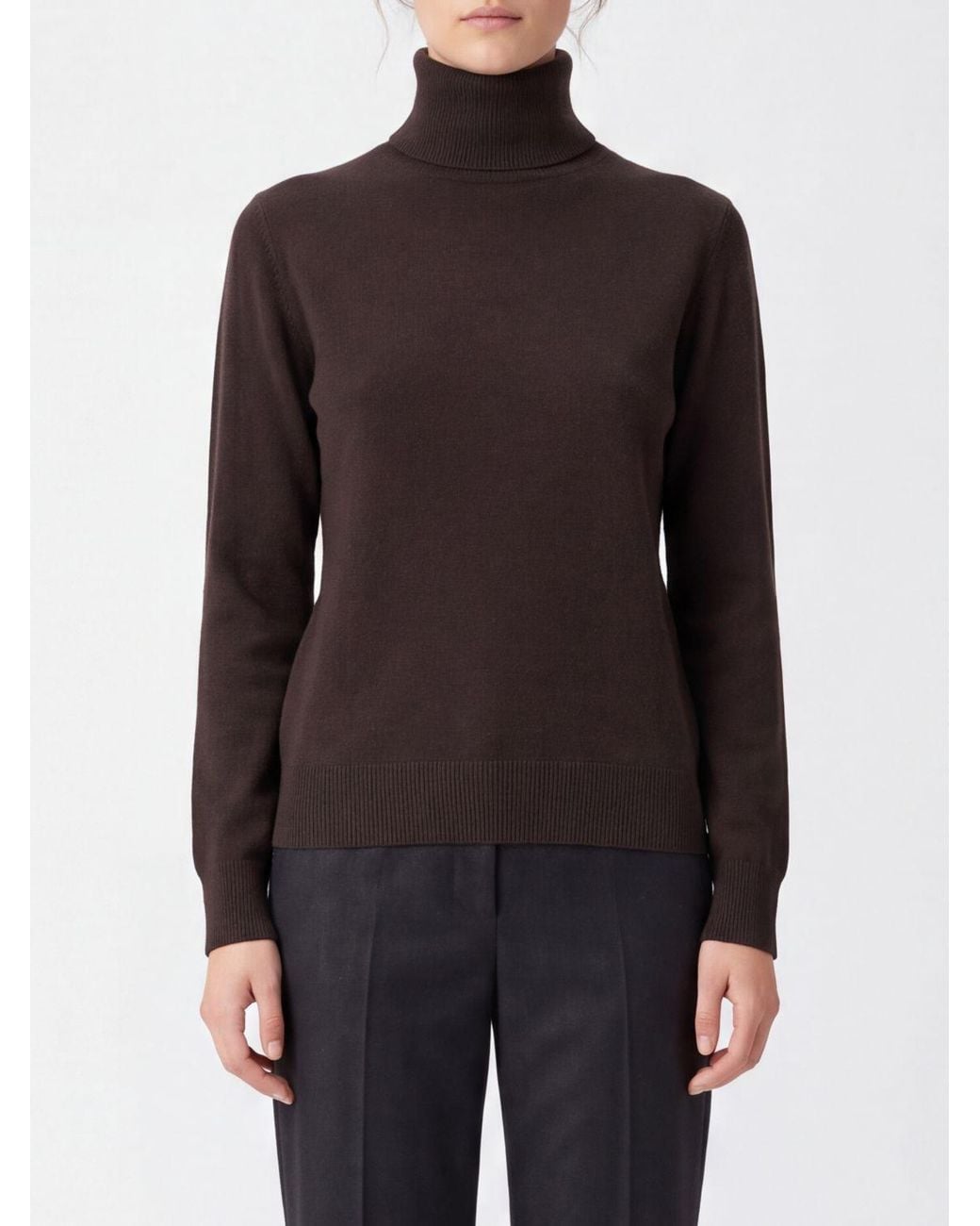Kangra Brown Slim Fit Wool And Cashmere Turtleneck Jumper With Ribbed Cuffs