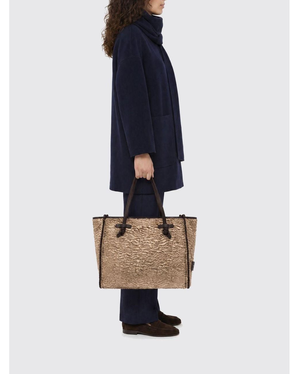 Gianni Chiarini Natural Marcella Cotton Blend Shoulder Bag With Leather Handles