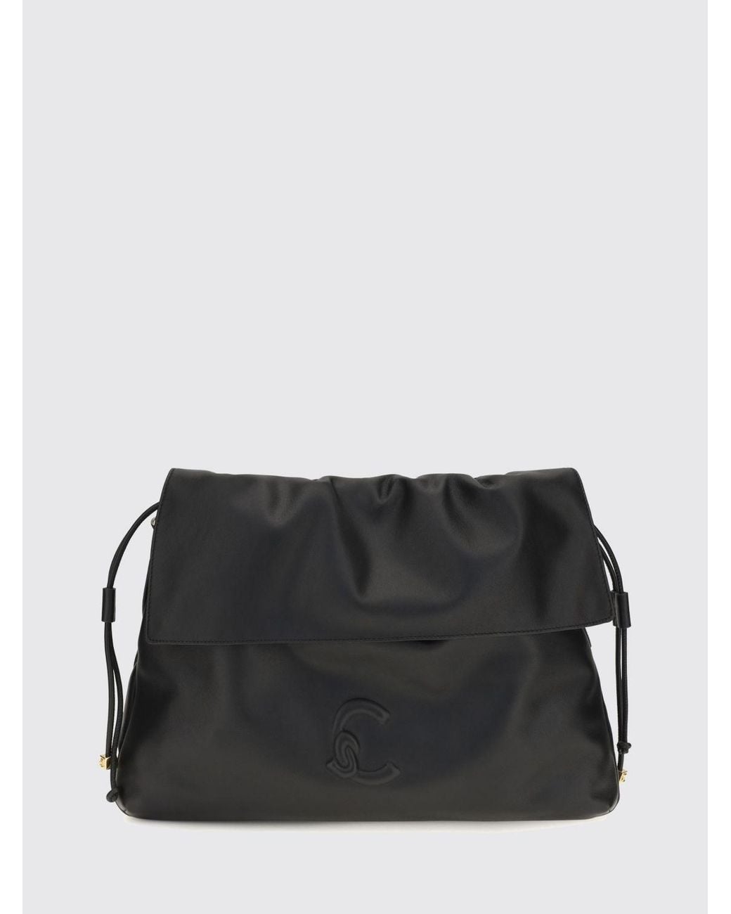 Coccinelle Black Lidia Smooth Leather Shoulder Bag With Drawstring Closure And Removable Handle