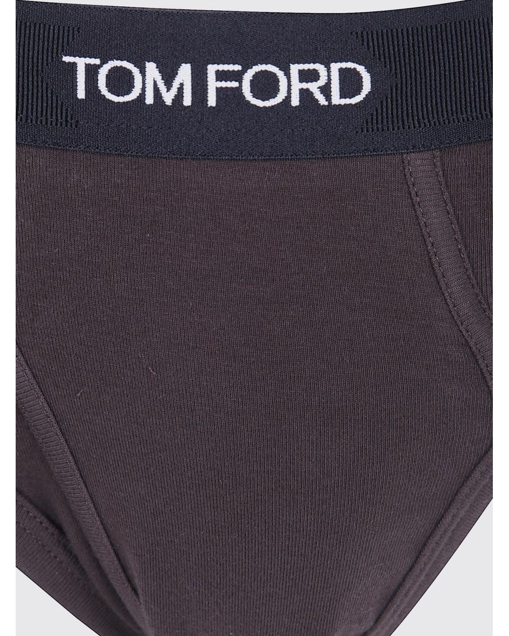 Tom Ford Blue Contrast Logo Waistband Stretch-Cotton Briefs for men