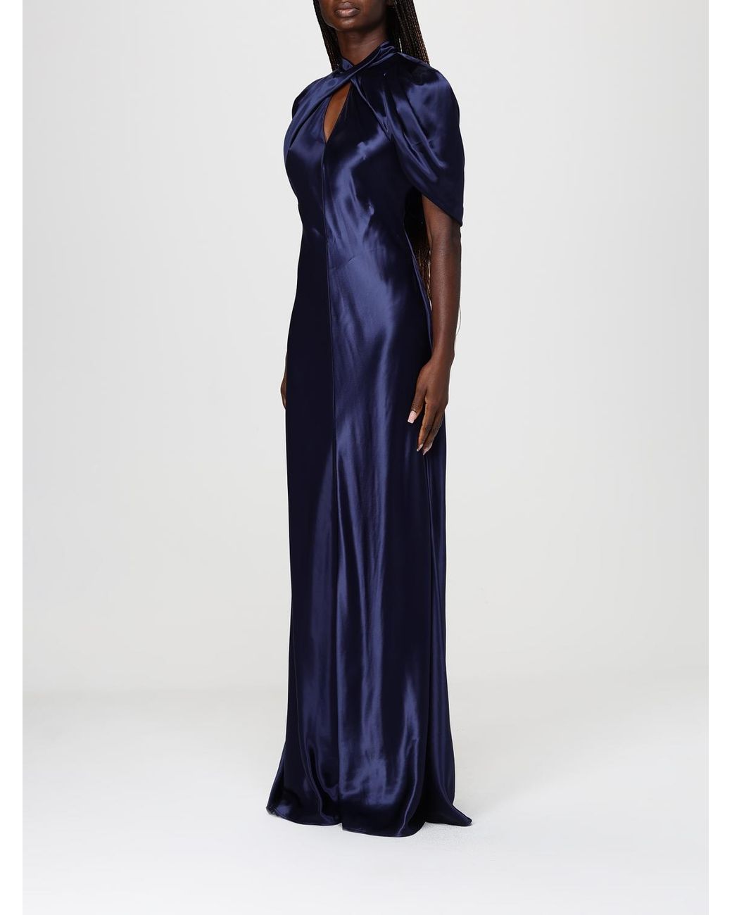 Alberta Ferretti Blue Long Satin Dress