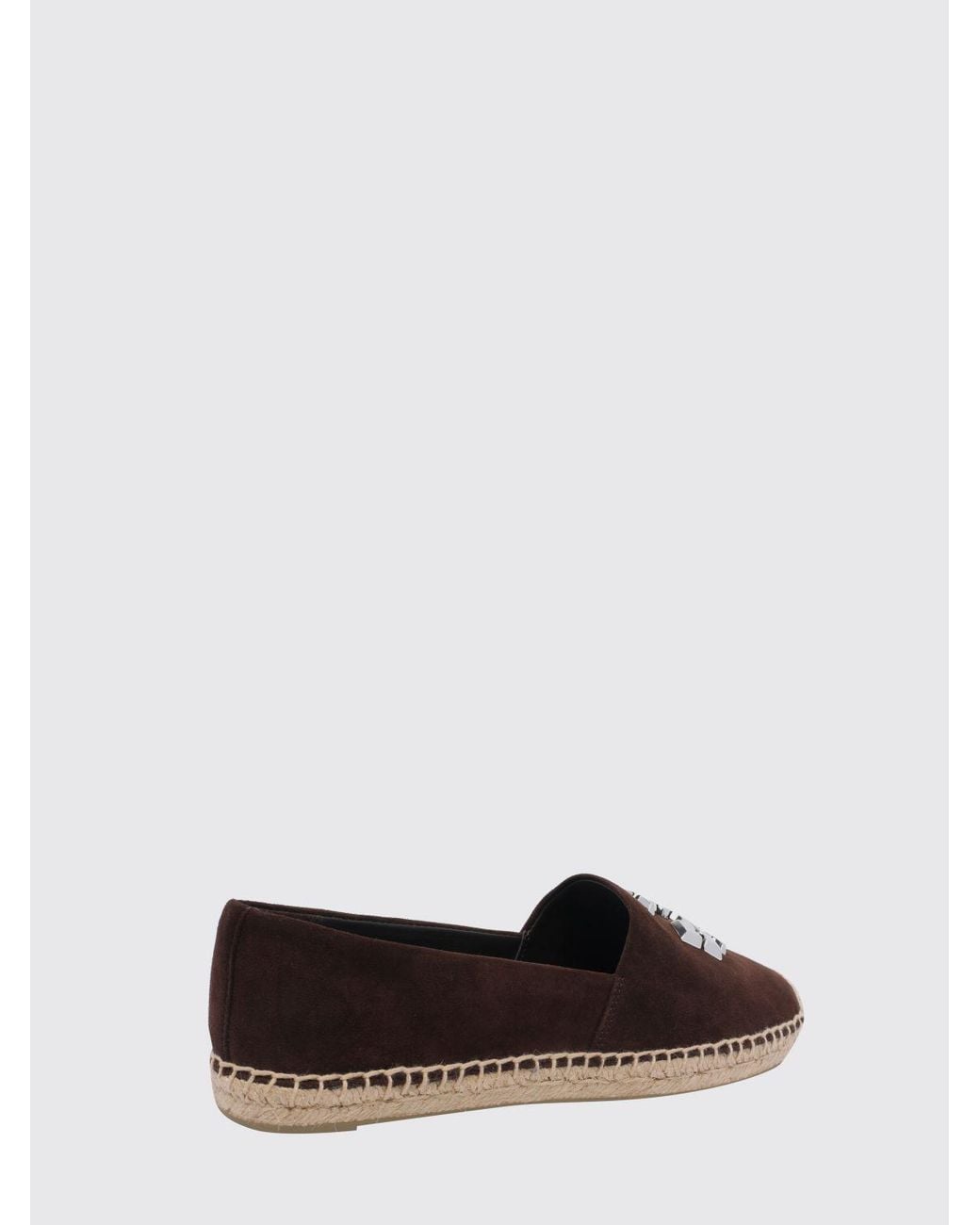 Tory Burch Brown Eleanor Suede Espadrilles With Double T Logo And Low Heel