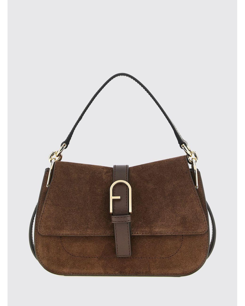 Furla Brown Flow Mini Leather Shoulder Bag With Adjustable Strap
