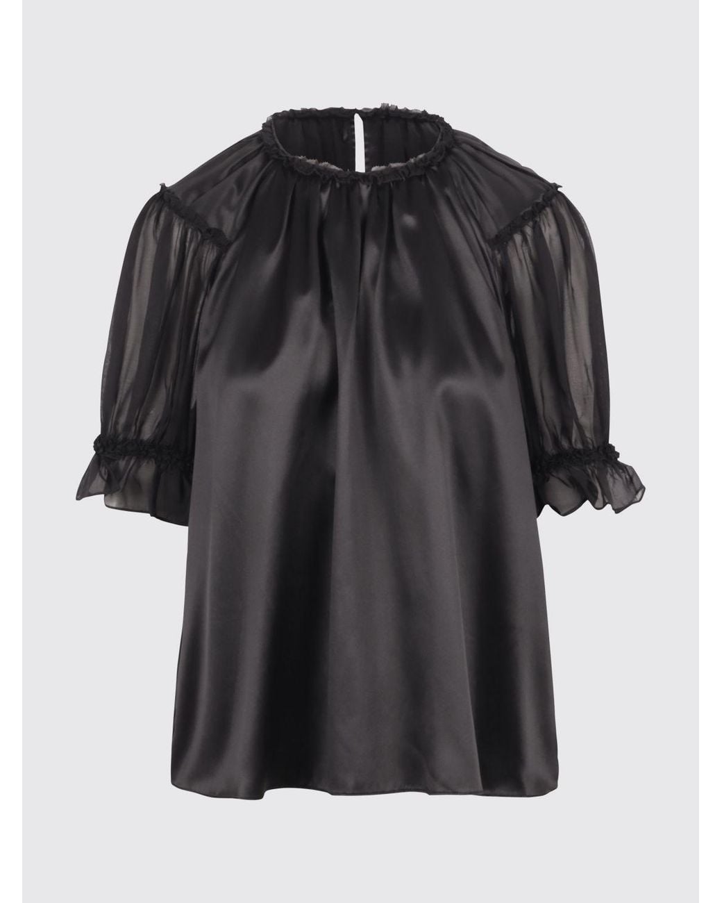 Ulla Johnson Black Alina Silk Blouse With Puff Sleeves