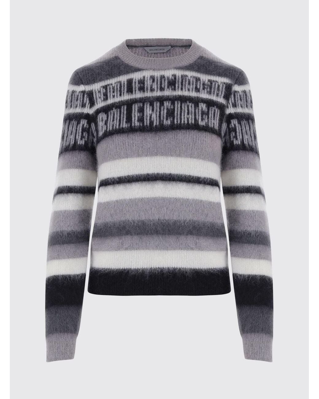 Balenciaga Gray Striped Wool-Blend Crew-Neck Jumper With All-Over Jacquard Logo