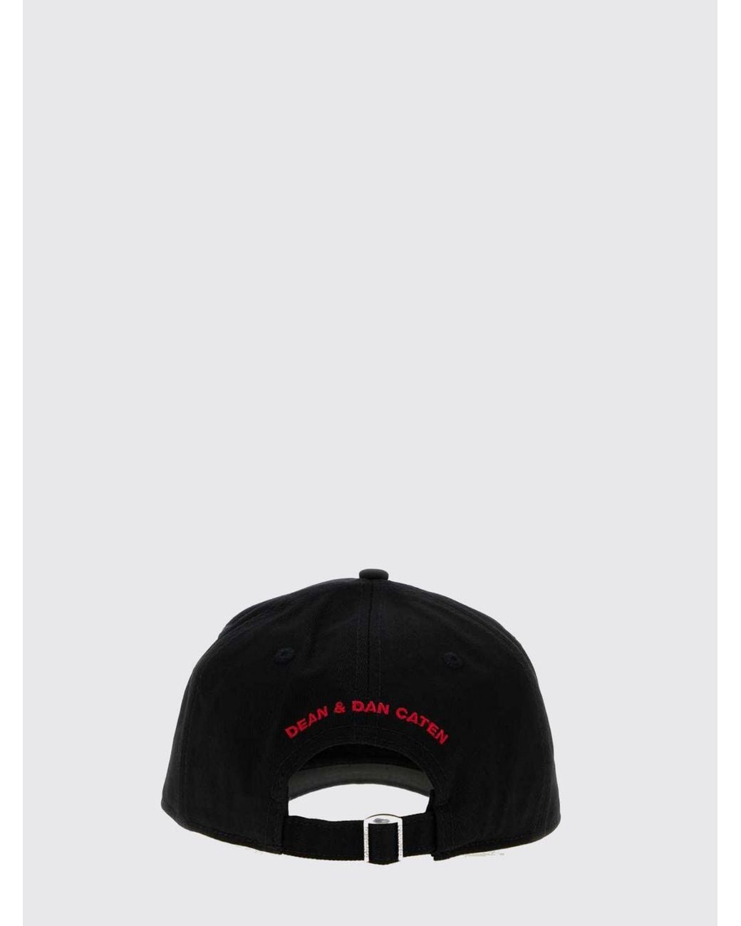 DSquared² Black Cotton Baseball Cap With Front Printed Logo for men