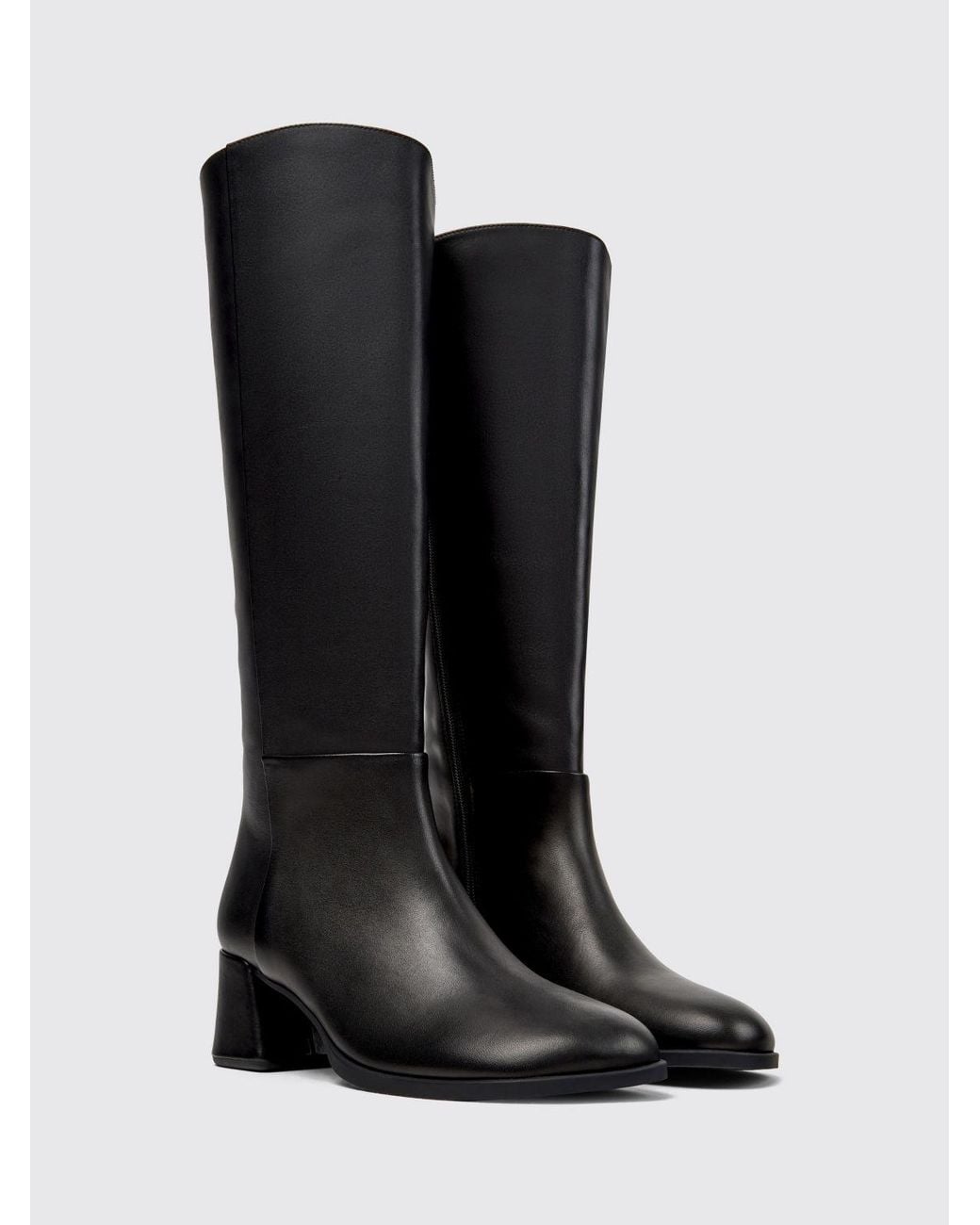 Camper Black Kora Smooth Leather Knee-High Boots With Medium Heel And Zip