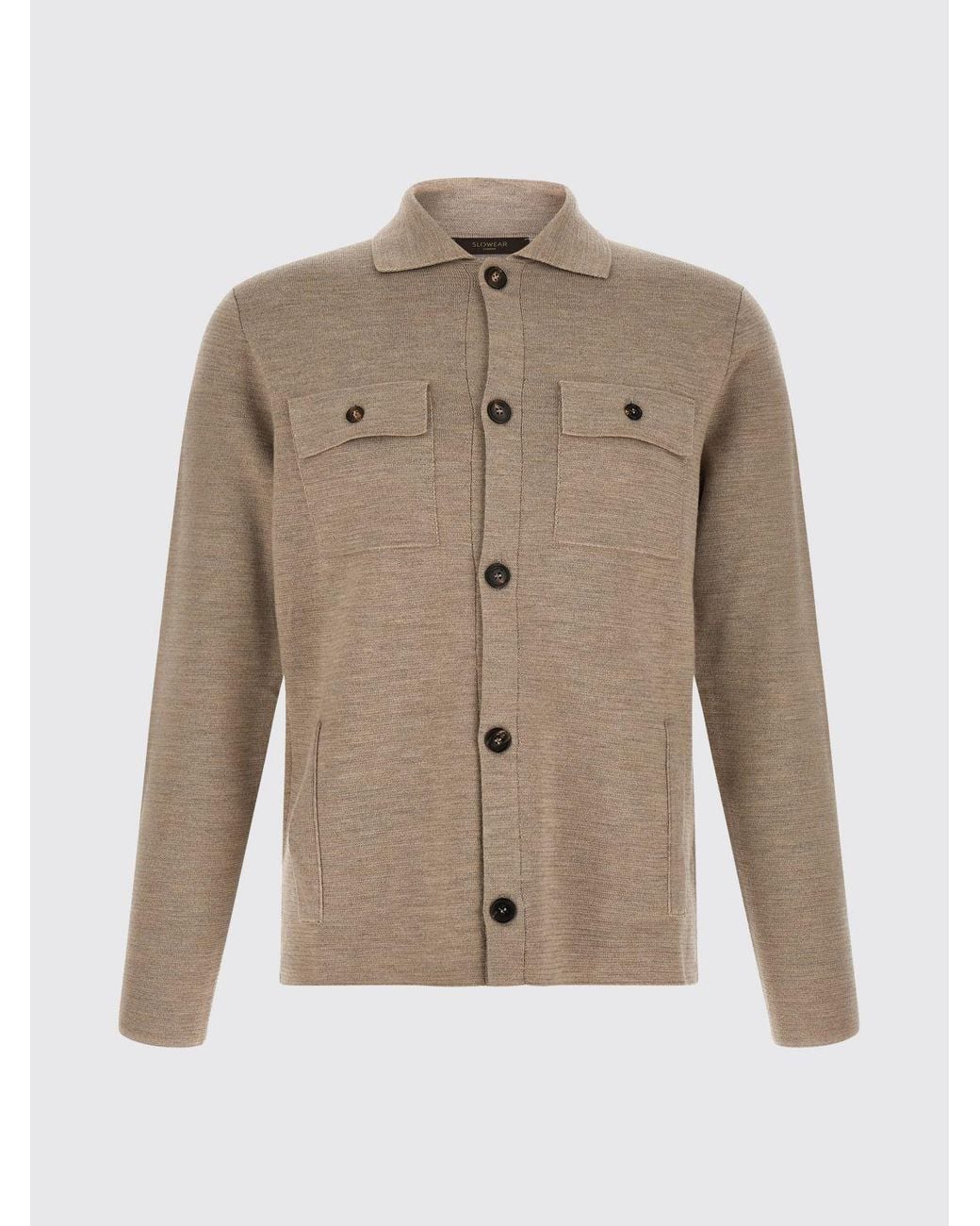 Zanone Natural Pure Virgin Wool Cardigan With Classic Collar And Patch Pockets for men