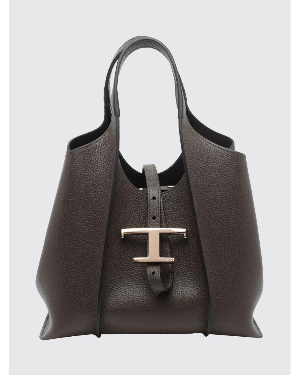 Tod's Black T Timeless Grained Leather Handbag With Metal Logo