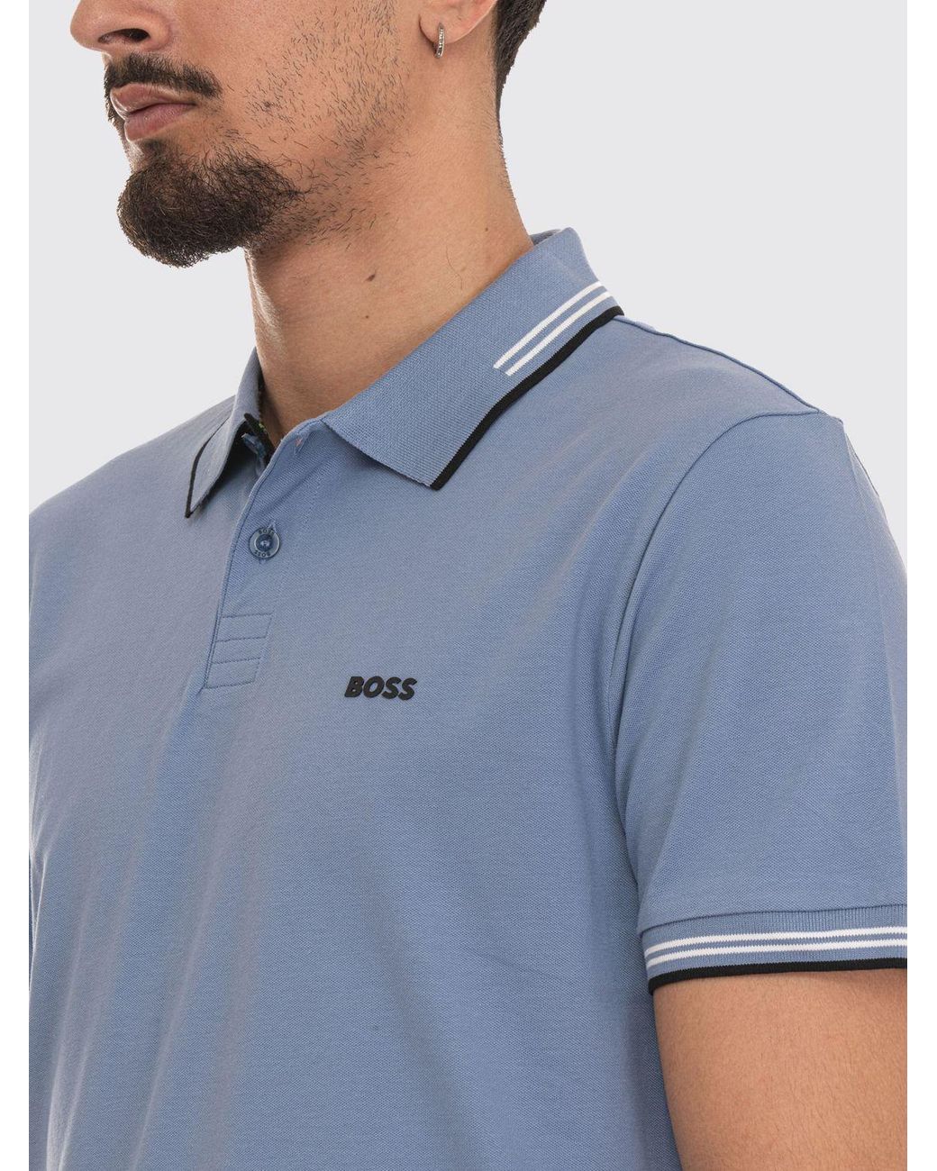 Boss Blue Cotton Polo With Logo for men