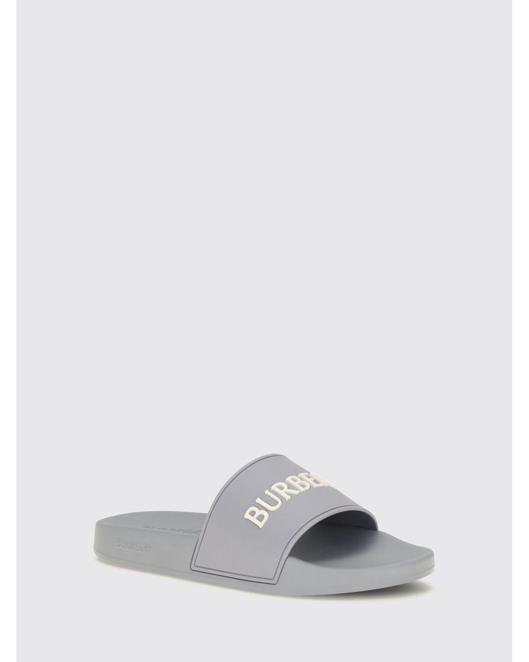 Burberry White Rubber Slides With Contrasting Lettering Logo for men