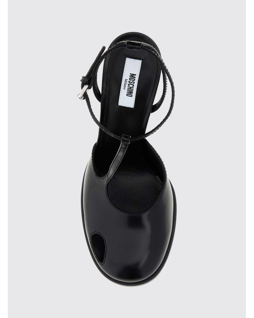 Moschino Couture White Leather T-Strap Pumps With Spool Heel And Ankle Strap