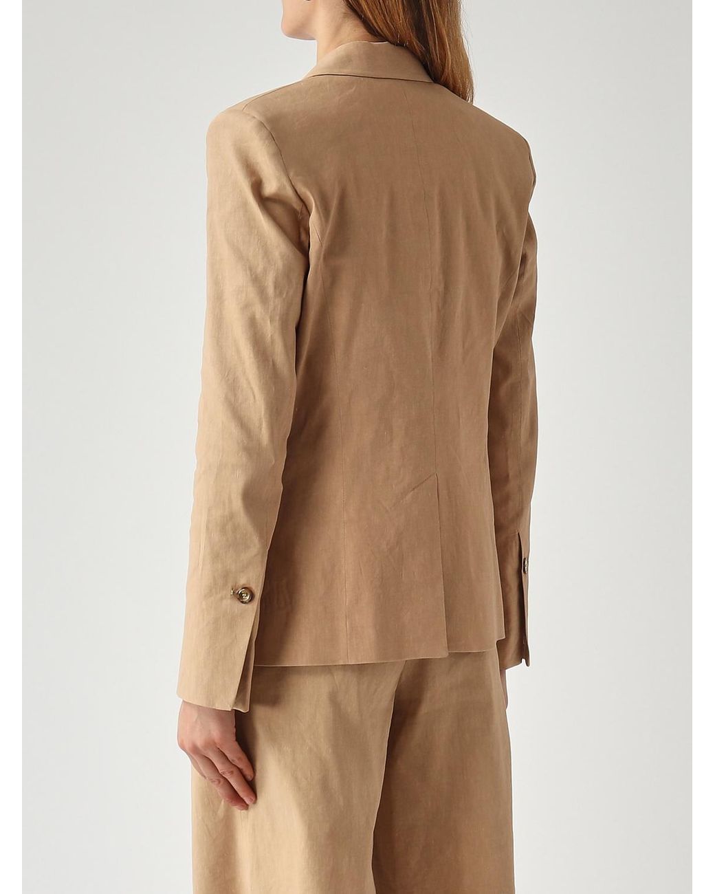 Pinko Natural Single-Breasted Linen Blend Blazer