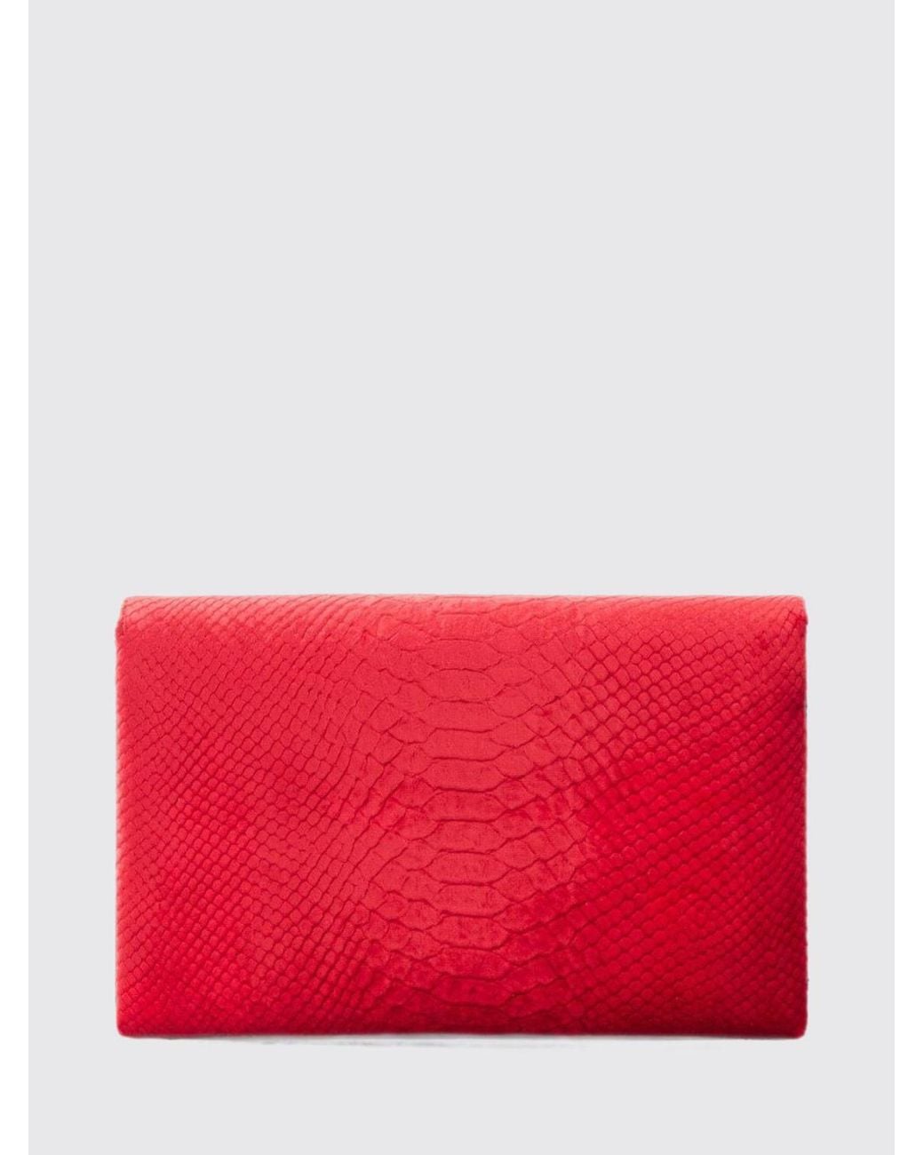 Elisabetta Franchi Red Velvet Envelope Clutch With Crocodile Print And Monogram