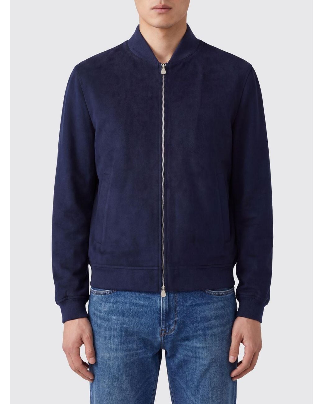 Brunello Cucinelli Blue Pure Cashmere Bomber Jacket With Ribbed Collar for men