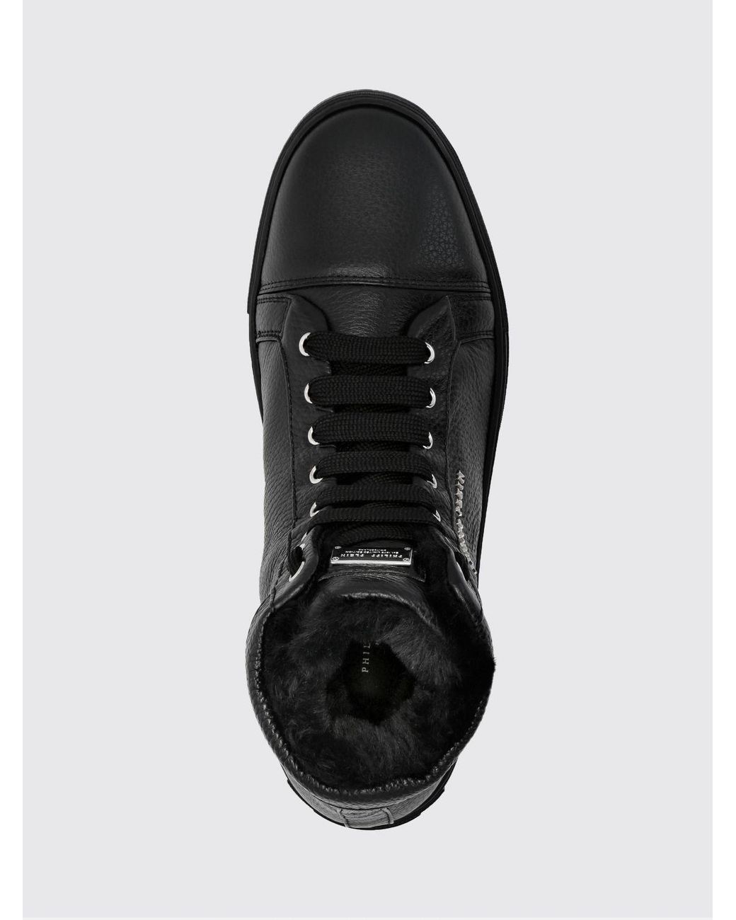 Philipp Plein Black High-Top Grained Leather Sneakers With Shearling Lining for men