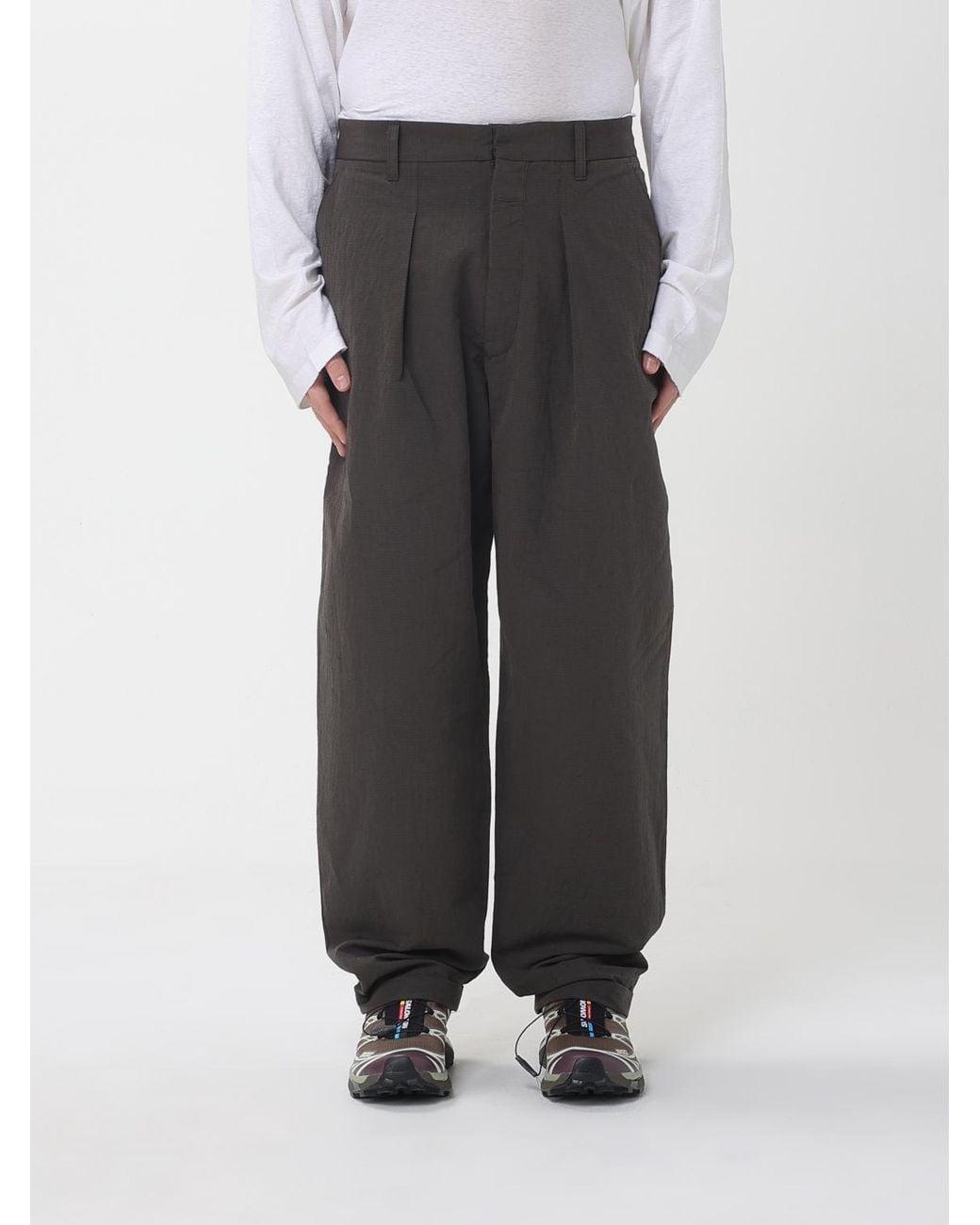 RANRA Gray Cotton Blend Wide-Leg Trousers for men
