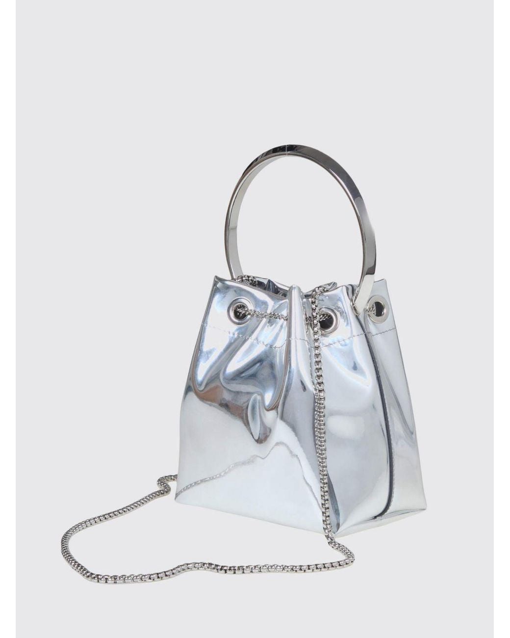 Jimmy Choo Blue Bon Bon Patent Leather Bucket Bag With Rigid Handle