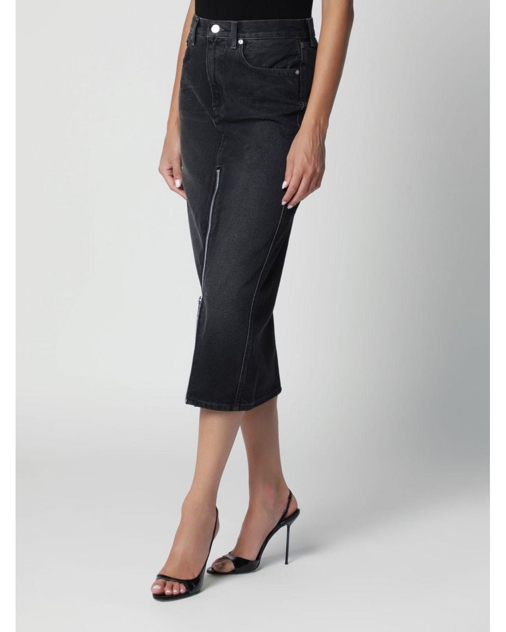 Haikure Black High-Waisted 5-Pocket Denim Midi Pencil Skirt