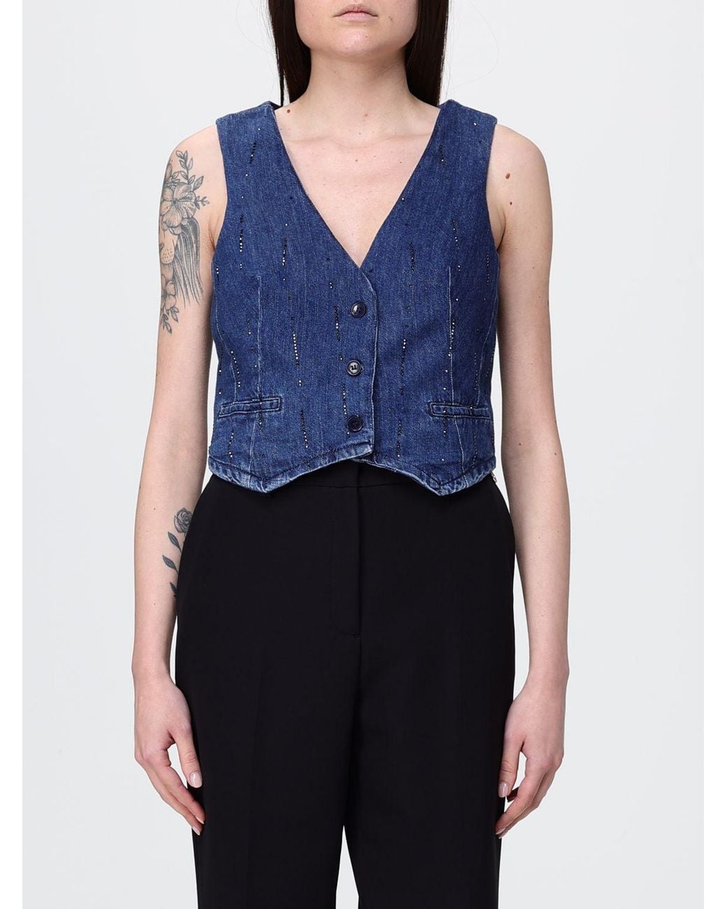 Liu Jo Blue Crop Single-Breasted Vest
