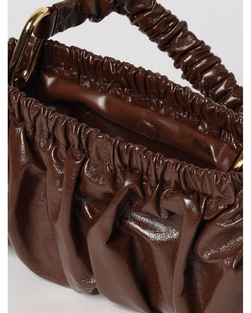 Marni Brown Ruched Calfskin Leather Shoulder Bag