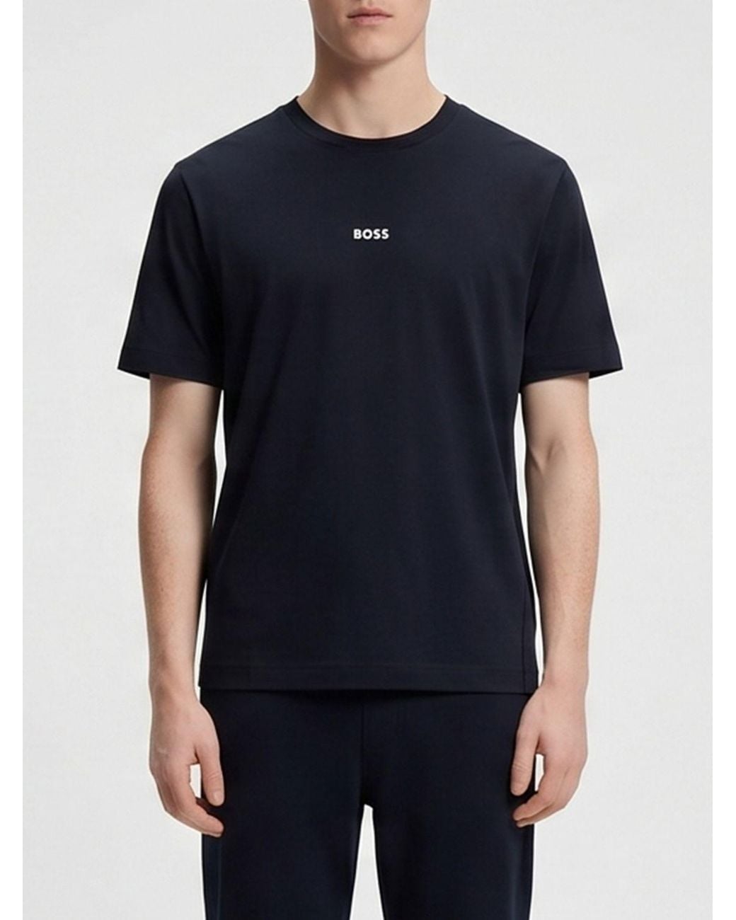 Boss Black Crew Neck Stretch-Cotton T-Shirt With Contrast Chest Logo for men