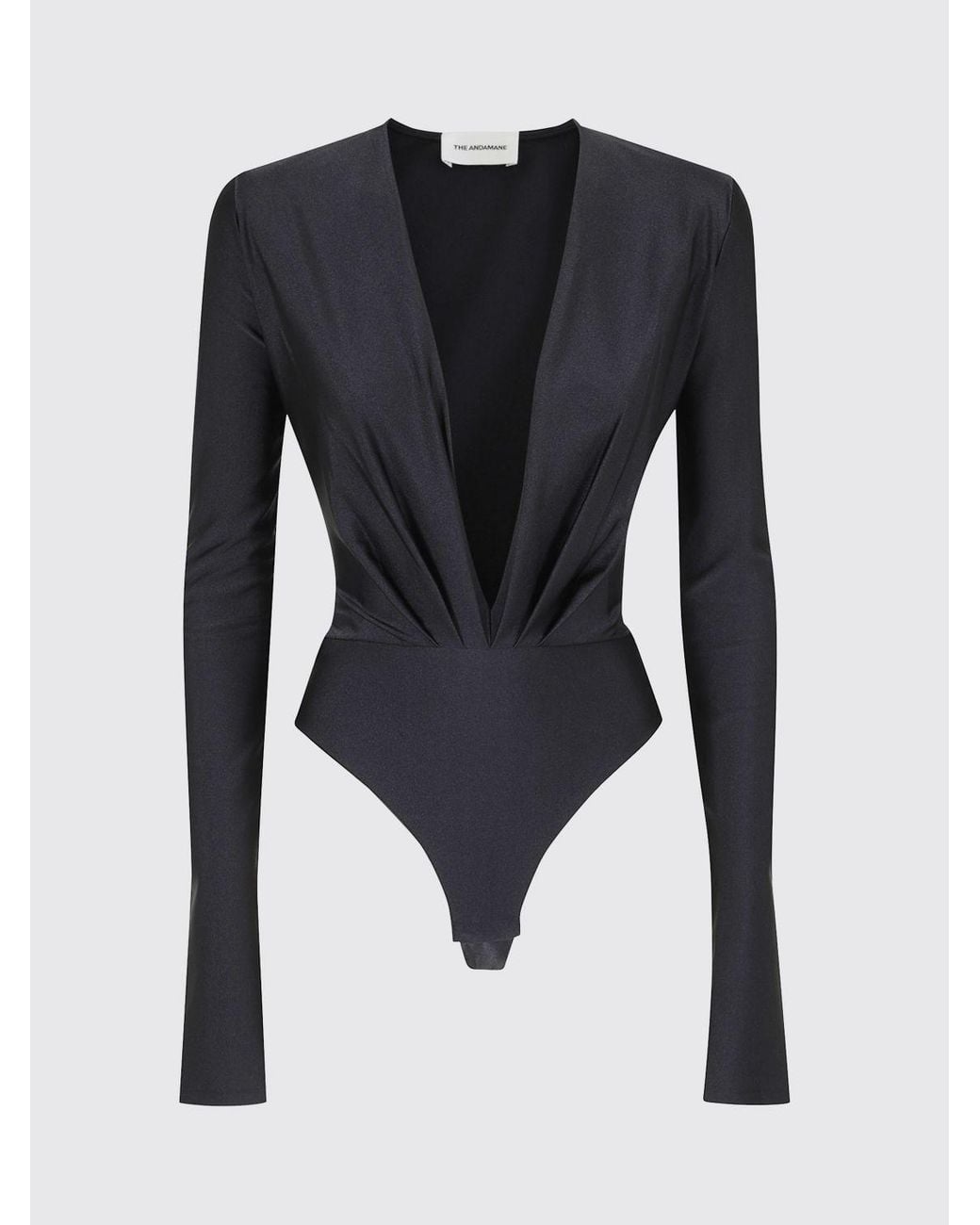 ANDAMANE Black Long-Sleeved Deep V-Neck Jersey Bodysuit