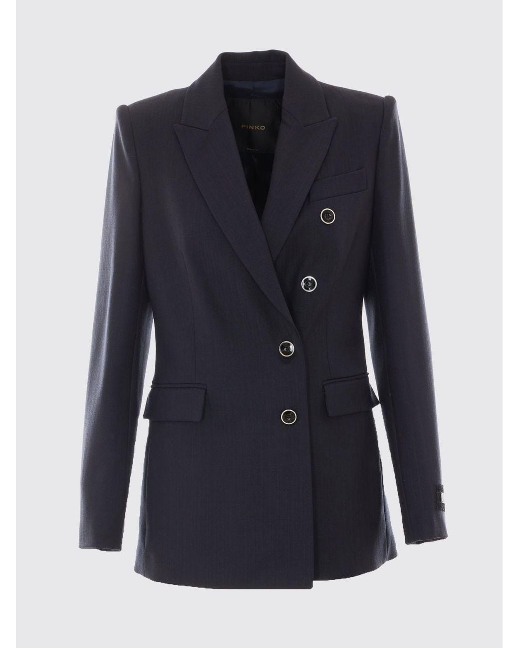 Pinko Blue Double-Breasted Slim Fit Wool Blend Blazer With Peak Lapels
