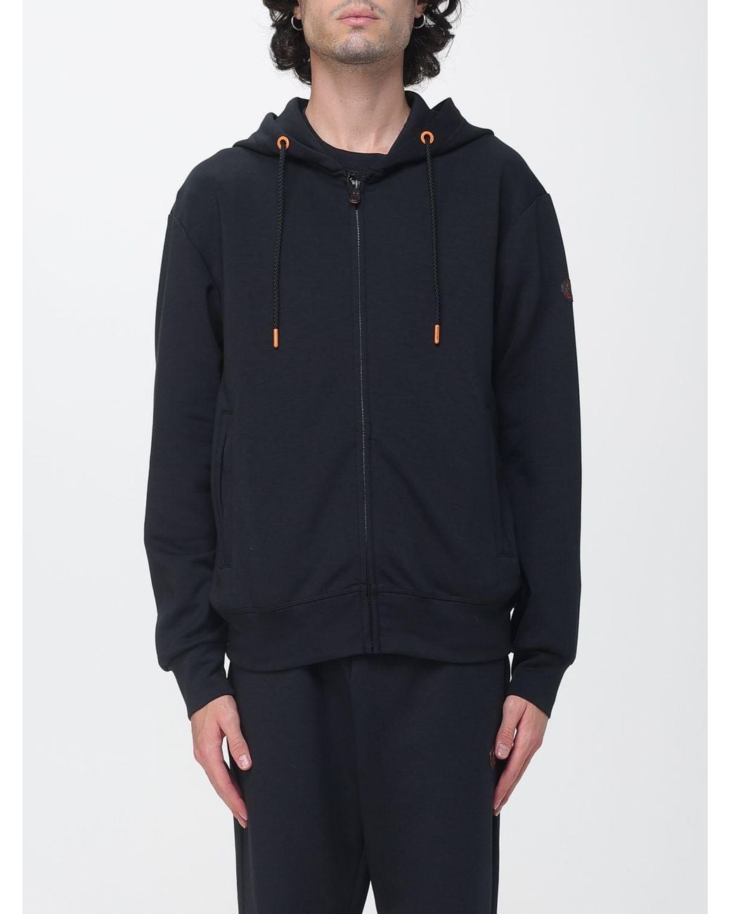 Save The Duck Blue Cotton Zip-Up Hoodie With Applied Logo for men
