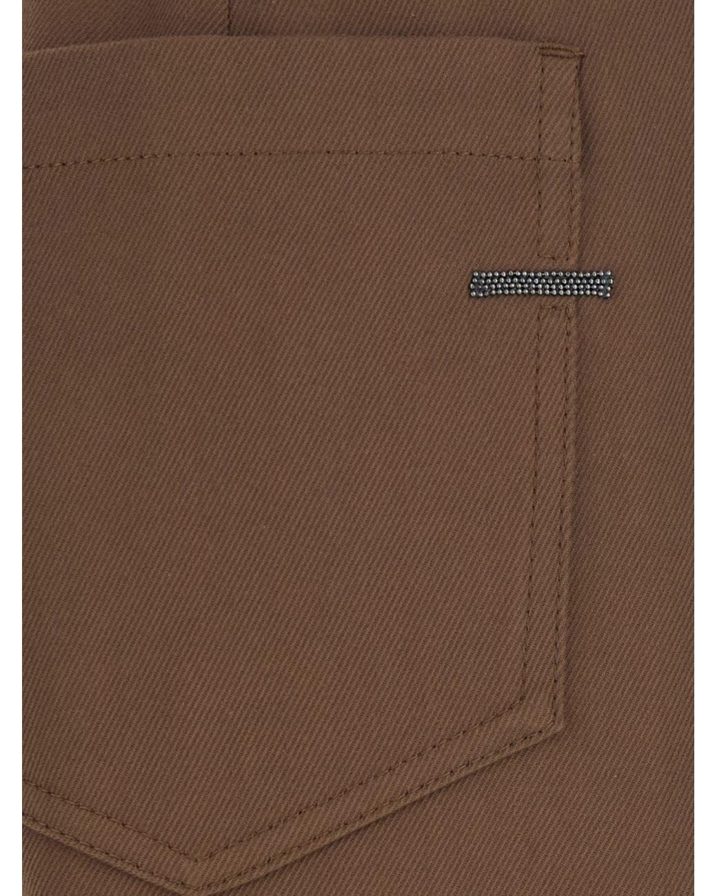 Brunello Cucinelli Brown Wide Leg Viscose And Silk Trousers With Monili Detail