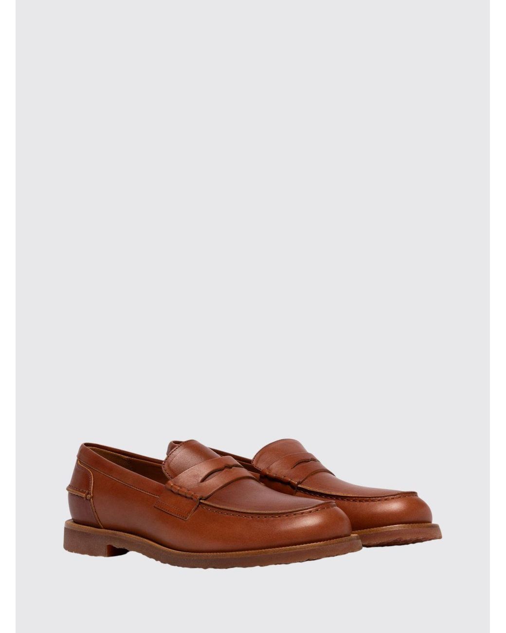 Buttero Brown Smooth Leather Penny Loafers With Raised Apron Toe