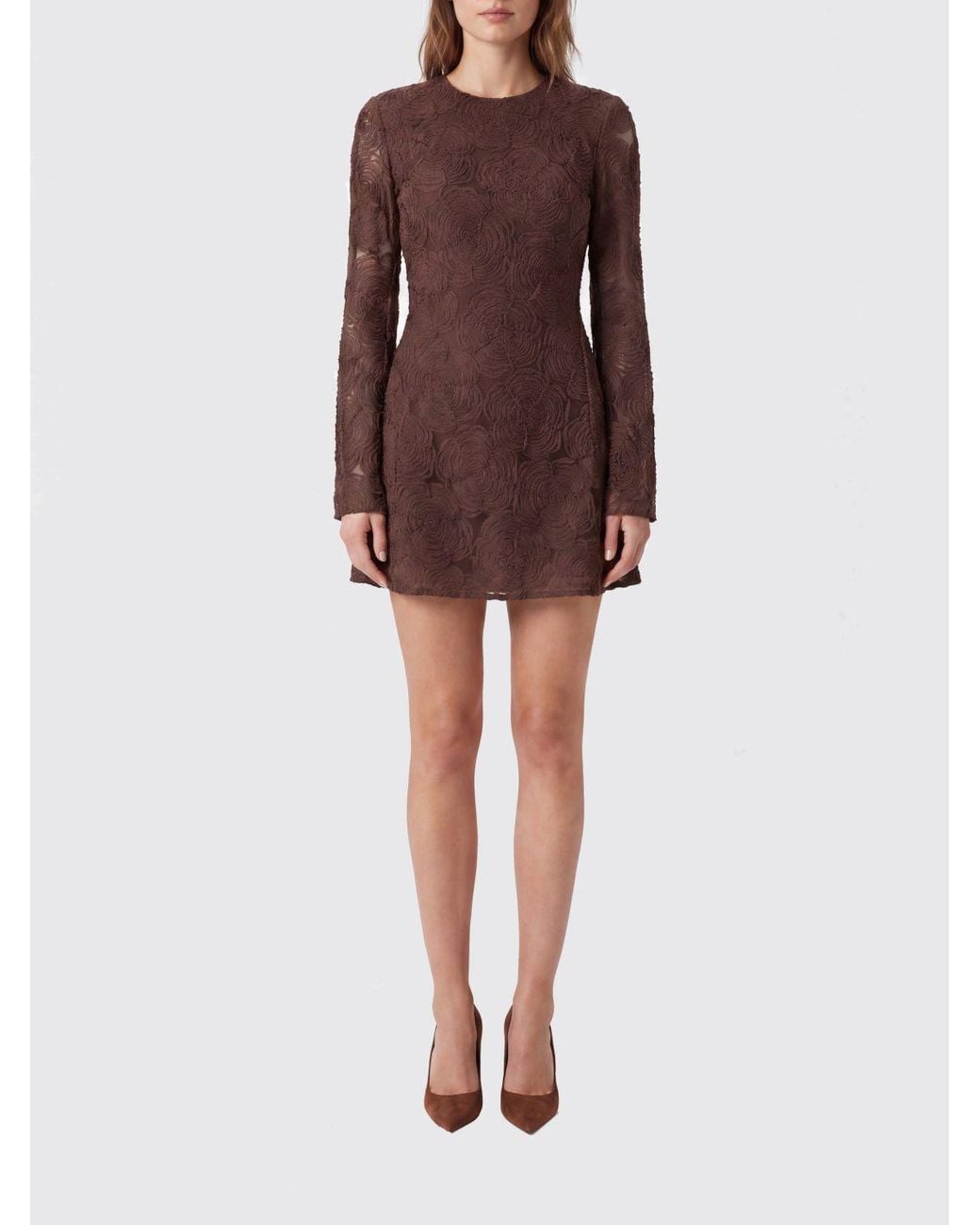 ROTATE BIRGER CHRISTENSEN Purple Floral Print Long-Sleeved Mesh A-Line Mini Dress