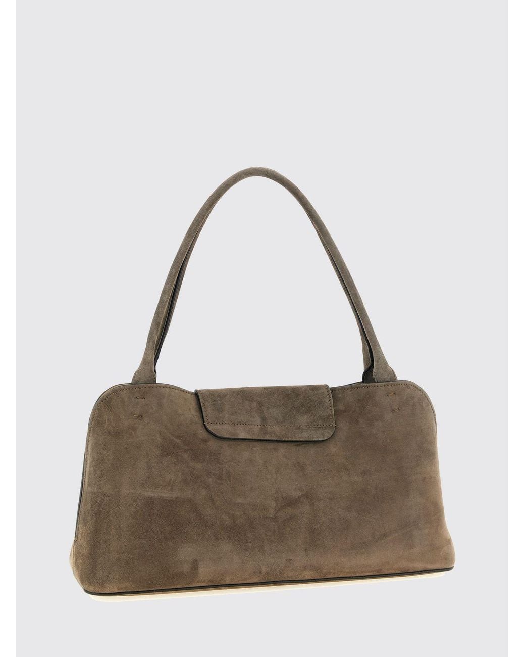 Versace Brown Medium Suede Shoulder Bag With Medusa Hardware And Double Handle